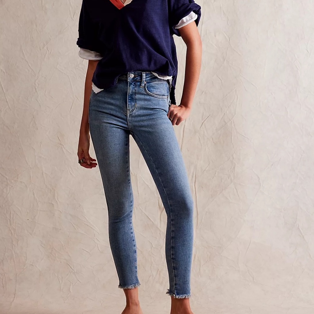 Free People Skinny Jeans with Raw Hem High Waist